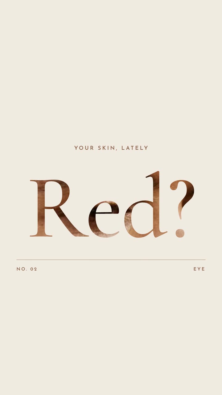 Frame from the skincare concept ad: cut-out type reading Red? with skin photography inside the letters.